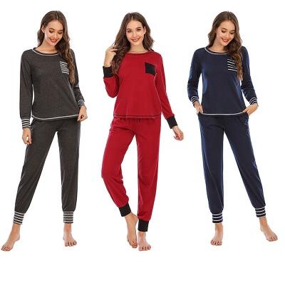 China Breathable Factory Selling Ladies Soft Sweatshirt Suit Stripe 2 Piece Long Pajamas Set For Women for sale