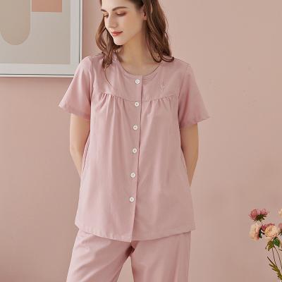 China 2021 Whosale Breathable Cotton Women's Summer Short Sleeve Pajama Sets 2 Pieces For Women for sale