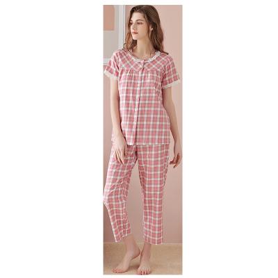 China Summer Non-printed Comfortable Cotton Cool Short-sleeved Breathable Style Ladies Pajamas Service Breathable Home Suit for sale