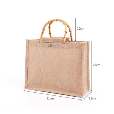 China Handle Bamboo Manufacturers Wholesale Custom Fashionable Handle Bamboo Jute Tote Bags Eco Friendly Recyclable Waterproof Folding Shopping Bag for sale