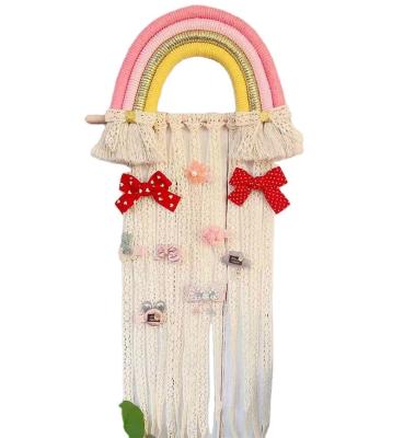 China Europe Hand - Woven Hair Accessories Kids Hairpin Storage Belt Wall Hanging Decor For Babies Room Rainbow Tassel Hair Bow Rack for sale