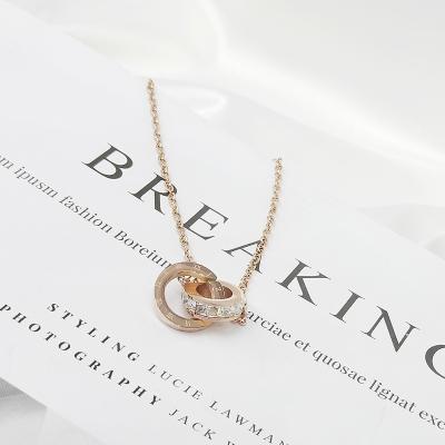 China Fashion Romantic Necklaces For Women Double Ring Interlocking Inlaid Zircon Pendant Necklace Gifts For Women for sale