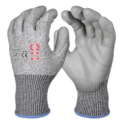 China Protection Cut Safety Cut Resistant Gloves Safety Work 13g Hppe Cut Resistant With PU Coated for sale