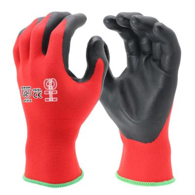 China High Dexterity Red Nylon Liner Black Nitrile Foam Coating Customized Garden Gloves for sale