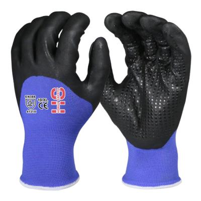 China Industrial Black Nitrile Grip Automotive And Enterprise Inspection Foam Coated Gloves With Palm Dots for sale