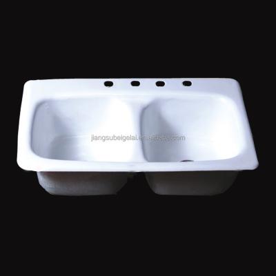 China Without Faucet Most Durable White Enameled Cast Iron Rectangle Kitchen Couple Sink for sale