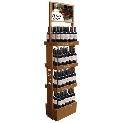 China Floor Wine Supermarket Customized Standing Wooden Display Rack for sale