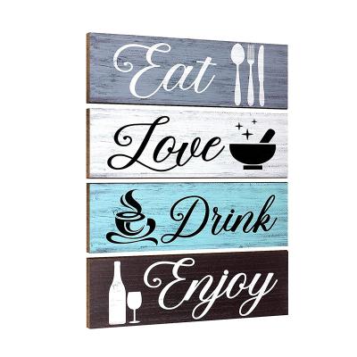 China Europe 4 Piece Vintage Rustic Wood Sign Wall Mount For Living Room Home Dining Restaurant for sale