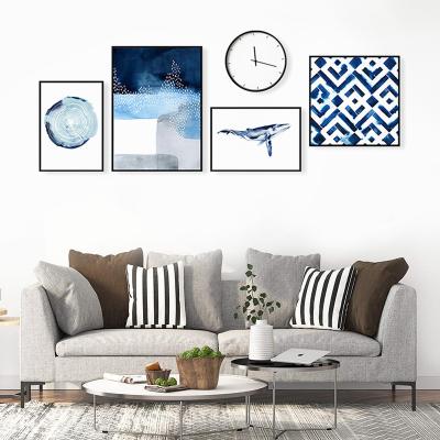 China Factory Price UV Resistant Fresh Popular Blue Oil Paintings Small Art Canvas With Frame for sale