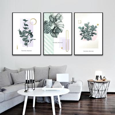 China UV Resistant Nordic Green Plant Leaf Series Framed Canvas Wall Art For Home Decoration for sale