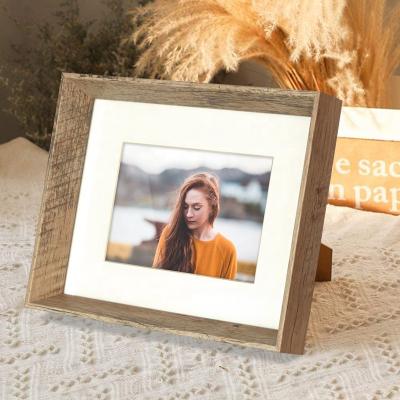 China Wholesale Rustic Retro 4x6 5x7 8x10 11x14 16x20 Inches Wood Texture Photo Frames With White Mat For Wall Hanging Or Table Display for sale