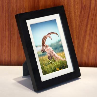 China » 5x7 Pine Wood Picture Solid Black Wood Picture Frame with White Matboard for Table Top or Wall Mount Hanging for sale