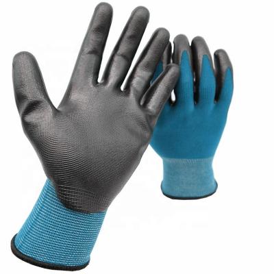 China Industrial Work Gloves Smooth PU Nitrile Polyester PU Coated Gloves Garden PU Coated Gloves for sale