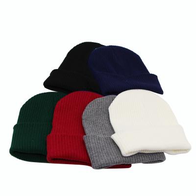 China COMMON Cheap Price Autumn Winter Solid Color Dome Warm Universal Cuffed Universal Fashion Knitted Hat for sale