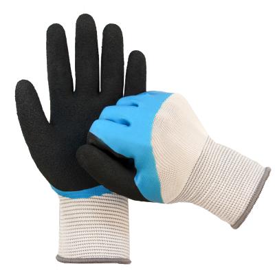 China Industrial Long Cuff Heavy Duty Cotton Scratching Blue Latex Fully Coated Work Glove for sale