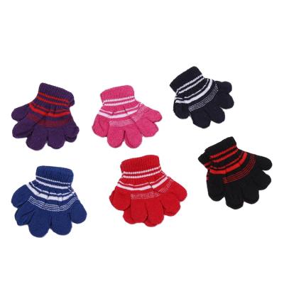 China Cheap Price Striped High Quality Cotton Yarns Knitted Kids Winter Warm Magic Striped Gloves for sale