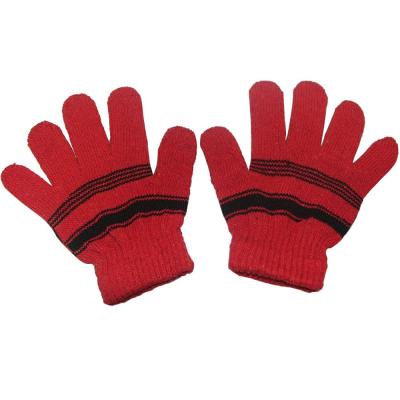 China New Hot Selling Autumn And Winter Warm Full Striped Finger Knitted Stretch Mittens Kids Acrylic Magic Gloves for sale