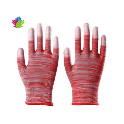 China Industrial 13 Gauge Stretch Polyester High Safety Dipped Working Hand Gloves PU Coated Hand Gloves for sale