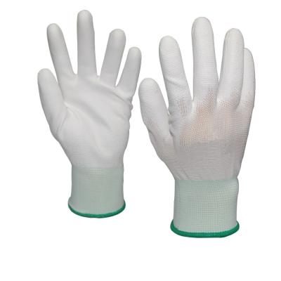 China Industrial Hot Sale High Quality 13 Gauge Seamless Nylon Knit White PU Coated Safety Working Gloves for sale