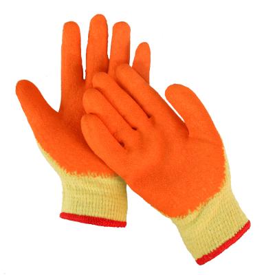 China Industrial Orange 10 Gauge Polyester Shell With Latex Coated To Crinkle Surface Safety Gloves Anti-Slip for sale