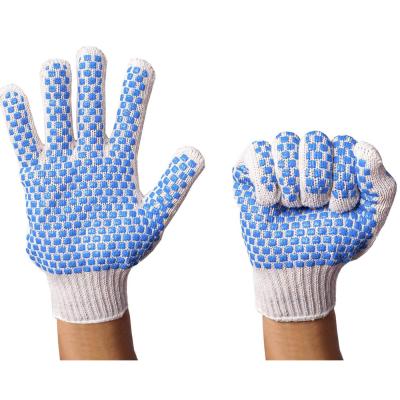 China Industrial Cotton White Knitting Blue PVC Dotted Mechanical Work Gloves for sale