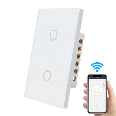 China The US Standard Smart Bulb Lamp Switch Wireless Wifi Wall Touch Switch 2 Strip Voice Control Glass Switch for Smart Home System for sale