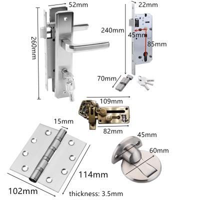 China WUYINGHAO High Grade Modern 304 Stainless Steel Door Lock Hinges Bolt Stopper Door Hardware Set for sale