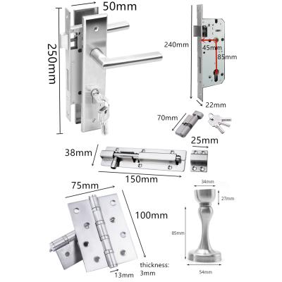 China WUYINGHAO Level Stainless Steel Door Lock Set Modern Medium Door Hinges Lock Bolt Door Stopper for sale