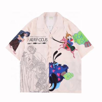 China Breathable Streetwear Cartoon Print Short Sleeve Shirt Men Casual Half Sleeve Shirts Summer Loose Lapel Shirts Men for sale