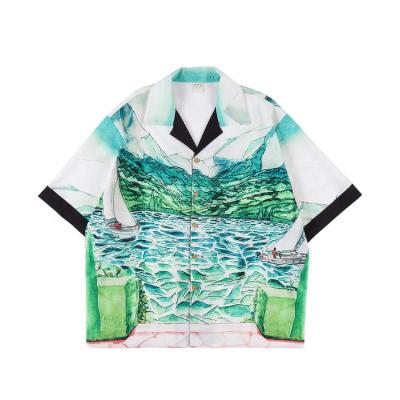 China Streetwear Oil Painting Print Breathable Short Sleeve Shirt Men's Casual Half Sleeve Shirts Summer Loose Lapel Shirts Men for sale