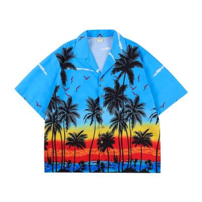 China Summer Casual Loose Sleeve Shirts Men Streetwear Hawaiian Shirts Seaside Printing Breathable Short Sleeve Shirt Men Half Sleeve for sale