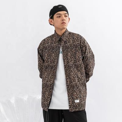 China Breathable Autumn High Street Loose Lapel Shirts Streetwear Men Long Sleeves Leopard Print Shirt Men for sale