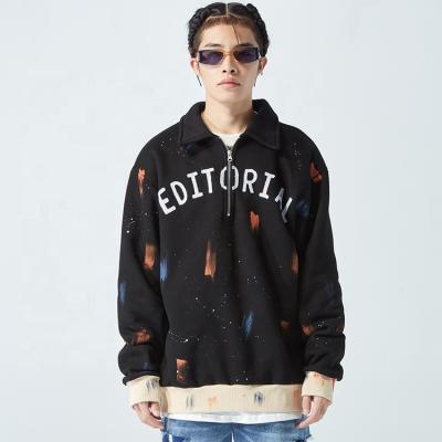 China Autumn High Street Graffiti Splash-Ink Paint Letter Patchwork Sweatshirts Mens Breathable Halfzip Pullover Men for sale