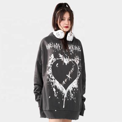 China Heart Print Hoodies Men's High Street Breathable Loose Hooded Sweatshirt Streetwear Autumn Casual Pullover Men for sale