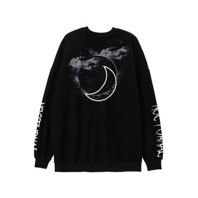 China Autumn Crew Neck Loose Casual Men Sports Pullover Sweatshirts Streetwear Moon Printing Breathable Sweatshirt Men for sale