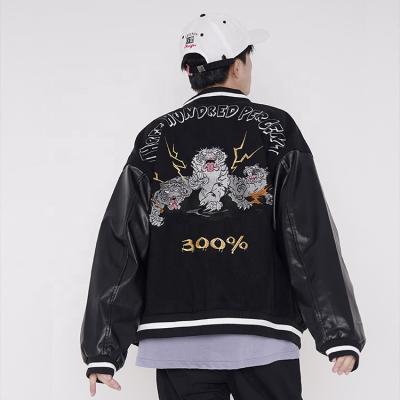 China Loose Jacket Autumn Streetwear Casual Jacket Men Stand Collar Punk Style Embroidery Pu Sleeve Animal Windproof Jacket Men for sale