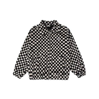 China Thick Sherpa Checkerboard Streetwear Fleece Jacket Men Windproof Casual Loose Winter Lapel Jackets Jacket for sale