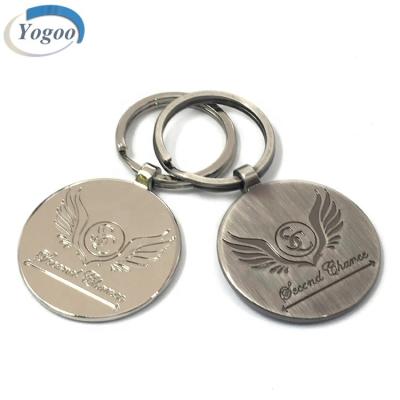 China No Fade Customized Small Circle Shape Logo Engraved Key Pendant Zinc Alloy Keychain for sale