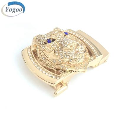 China No Fade High End Custom Tiger Shape Gold Automatic Men's Belt Buckle With Rhinestone for sale