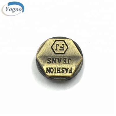 China Sustainable Vintage Engraved Custom Logo Metal Flatback Jeans Rivets Button For Garment for sale