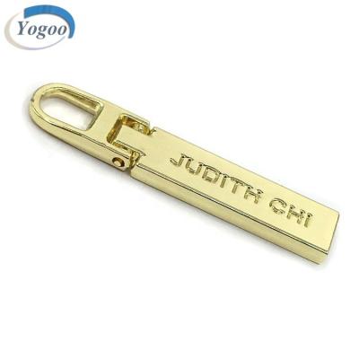 China Gold Nickel Free Plating Zipper Pulls Logo Custom Metal Zipper Puller For Handbag for sale