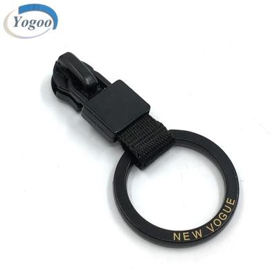 China Nickel Free Black Circle Custom Shape Logo Engraved Brand Name Zipper Slider And Puller for sale