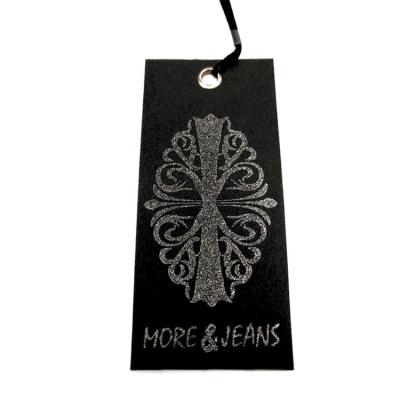 China New Style 2022 Sustainable Black Rectangle Custom Luxury Brand Printed Hang Tags For Handbag for sale