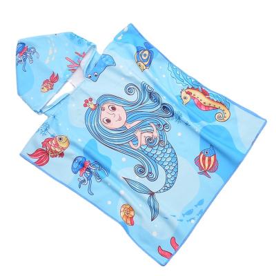 China New Design Bath Beach Towels Kids Quick Dry Animals Hooded Poncho Towel Wholesale Kids Safe Polyester Poncho Towel for sale