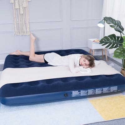 China Custom Comfortable Flocking Massage PVC Inflatable Air Mattresses Bed Midnight Fluffy Air Mattress Portable Inflatable Air Bed for sale