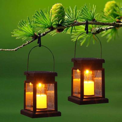 China Easily Assembled Hanging Waterproof Solar Candle Lantern Light LED Light Decor Landscape Lawn Lamp With Spike for sale