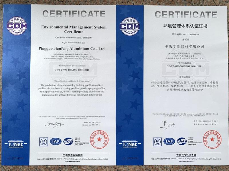 ISO14001 - Pingguo Jianfeng Aluminium Co., Ltd.