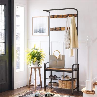 China No floor multi-function entryway clothes Nordic movable wooden shoes coated rack, wooden coat rack for sale