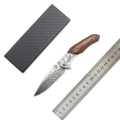 China Open Slide Premium Damascus Leather Survival VG10 Pocket Knife Household Steel Outdoor Folding Knife for sale