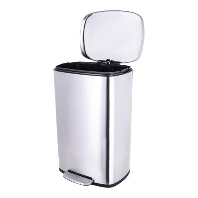 China 2021 Victory Amazon Hot Selling 30L Stainless Steel Lid Viable Rectangular Silent Dust Bin For Kitchen for sale